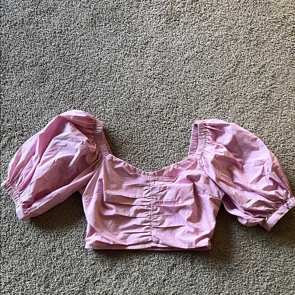 Women's Pink Puff Sleeve Crop Top